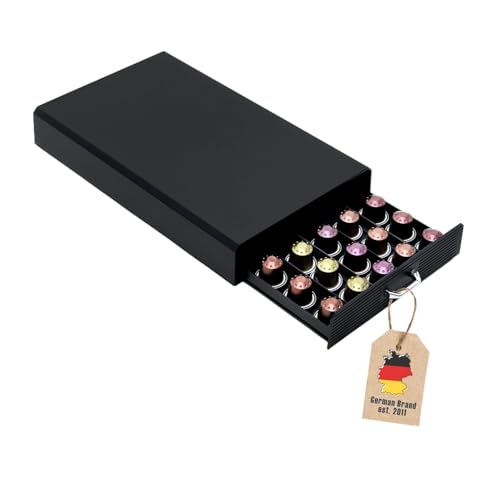 Intirilife Aufbewahrungsschublade für 50 Kaffeekapseln- Kompatibel mit Nespresso Kapseln -38.2 x 23.2 x 5,6 cm- Kaspelhalter Schubfach Schubkasten Aufbewahrungsbox in Schwarz Kaspelmaschine
