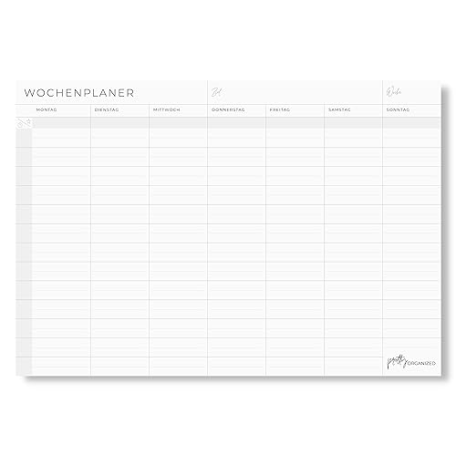 Wochenplaner Block ohne feste Zeiten in modernem & minimalistischem Design, ideal für time blocking, passend für A4 und A5 Notizbuch, nachhaltig hergestellt von prettyORGANIZED