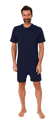 Normann Care Herren Pflegeoverall Kurzarm Einteiler Schlafanzug mit Reißverschluss am Bein, Farbe:blau, Größe:XL