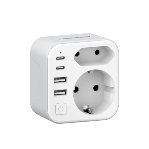 JSVER Reiseadapter für Südafrika,Steckdosenadapter Typ M 2 Steckdose Südafrika Deutschland Reisestecker Adapter mit 2 USB C&2 USB A(3,4A 17W) für Südafrika Namibia,Lesotho, Mosambik(Weiß)