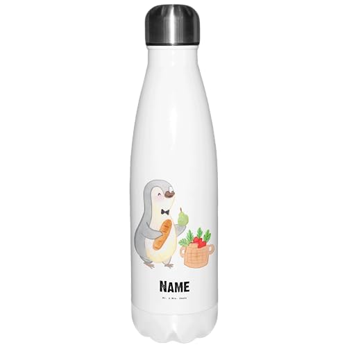 Mr. & Mrs. Panda Personalisierte Thermosflasche Obsthändler Herz - Personalisierte Geschenke, Namensflasche, Wunschname, Einkauf, Jubiläum,