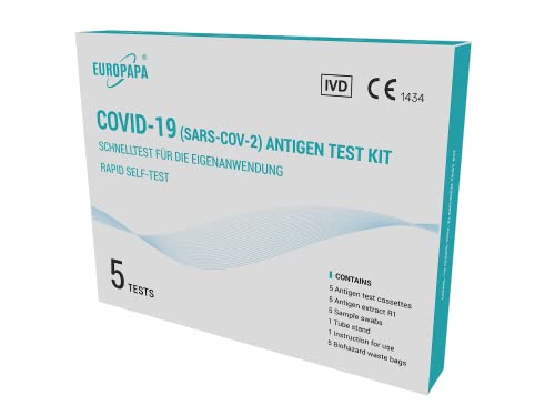 EUROPAPA® 5x Corona Laientest Selbsttest Covid-19 Antigentest auf SARS-CoV-2 Schnelltest zur Eigenanwendung Testkassete Probentupfer Antigenextrakt einzelverpackt