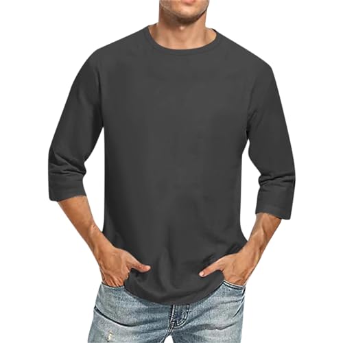 Sport Shirt Männer T Shirt Herren Schwarz Hemd Weiss Herren Rundhals Einfarbiges 3/4 Arm Shirt Basic T Shirt Männer Dreiviertelarm Shirt Hemden Herren (Dunkelgrau, M)