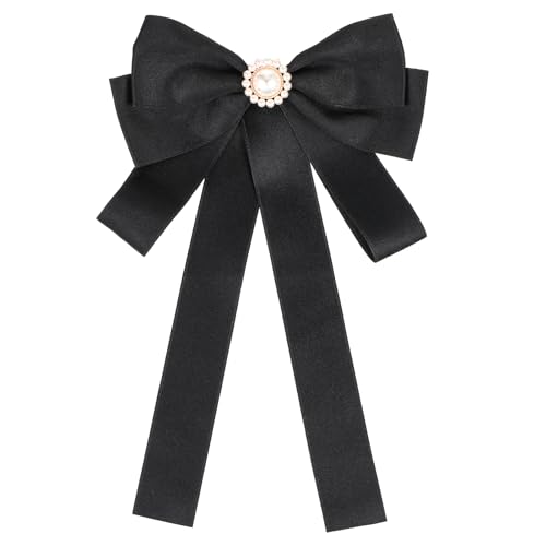 AOZUO Fliege für Frauen, vorgebundene Bowknot Fliege Clip auf Strass Band Brosche Perle Fliege Krawatte Krawatte für Uniform Shirt Hochzeit Cosplay