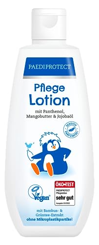 PAEDIPROTECT Pflegelotion Babys & Kinder 200 ml, Pflegelotion mit Panthenol, Feuchtigkeitspflege mit Jojobaöl & Mangobutter, für empfindliche und trockene Baby- und Kinderhaut, vegane Lotion