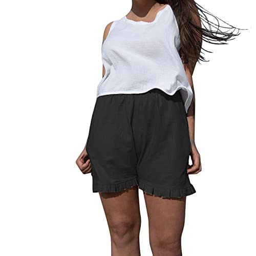 Casual Shorts Damen Shorts Damen Schwarz Lässige Sommerhose für Damen Elastische Taille Bequeme Shorts mit Taschen Sport Shorts Damen mit Taschen Sport Shorts Damen Kurz (Black, M)