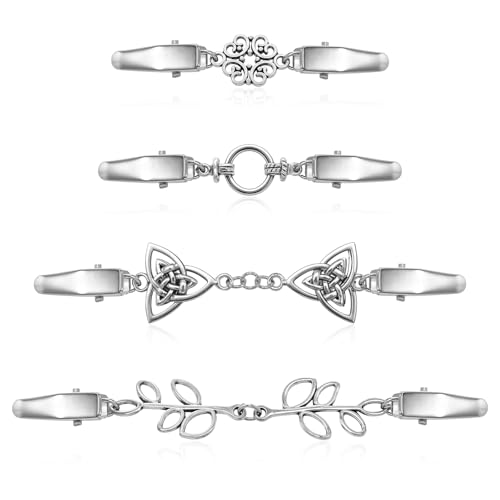 JJUNW 4 Stück Vintage Cardigan Clips, Metall Pullover Clips, Silberne Blusen Kleider Kragen Verschluss Schal Clips Broschen für Kleidung Retro Elegante Strickjacke Clips Charme Accessoires