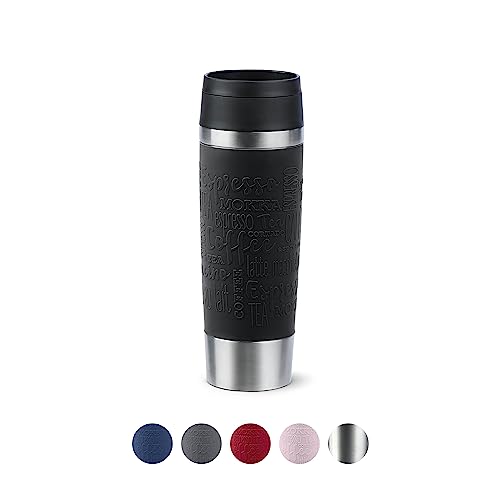 Emsa N20220 Travel Mug Classic Isolierbecher 0,5 Liter | neuer Komfort-Schraubverschluss | Edelstahl | 6h heiß und 12h kalt | 100% dicht | spülmaschinenfest | 360°-Trinköffnung | Schwarz