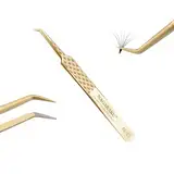 NAGARAKU Faserspitze Volumenpinzette Gebogene Wimpernverlängerungspinzette Professionelle Präzisionspinzette Edelstahl Antistatisch Rutschfester Gripp Curved Pinzette für Wimpernblüten (45 Grad AG-07)
