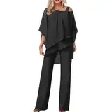 Soulolo Damen Hosenanzug Elegant Batwing Ärmel Shirts Hose Zweiteiler Sommer Outfits Sets Festlich Abendanzug Einfarbig Freizeitanzug Outfit