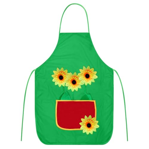 Schürze Gärtner, Sonnenblumen Gärtnerschürze, Garten Schürze mit Tasche, Sonnenblumen Gärtner Kostüm, Gärtnerin Kostüm Damen Herren für Gartenarbeit, Bauernhof, Kochen, Putzen, BBQ