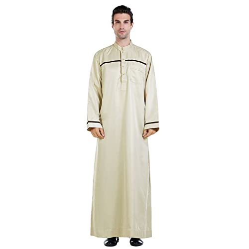 FASLOLSDP Herren Muslimische Roben Bequeme Abaya Muslim Islamische Kleid Arabic Kleidung mit Langen Ärmeln Traditionell Sultan Saudi Nahen Osten Ethnische Maxikleid