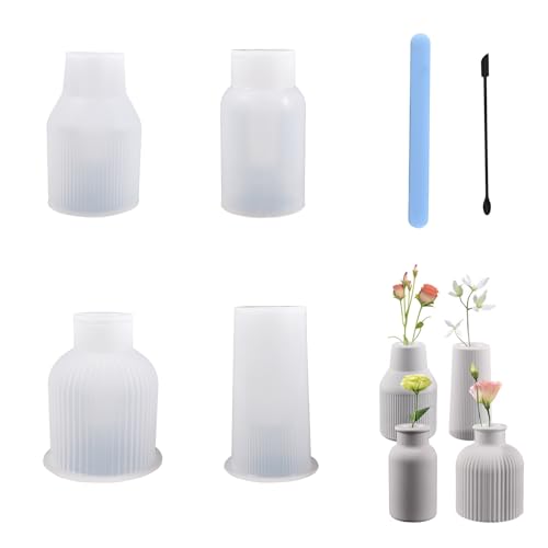 CLKE Silikonform Vase, 4 Stück Vase Silikonform, mit Silikon Rührstäbchen und Doppelköpfig Schaber, Silikonformen Gießformen, Epoxidharz Formen, Gipsformen zum Gießen, für Herstellung von Blumenvasen