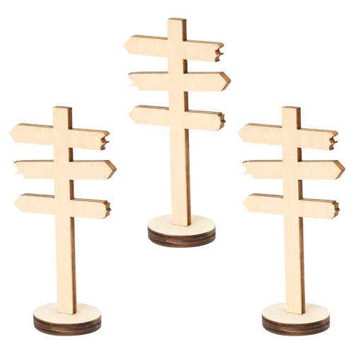 3 Stücke Miniatur Wegweiser Holz Miniatur Deko Miniatur Zubehör Wichteltür Zubehör Puppenhaus Zubehör DIY Miniatur Schild mit Sockel Miniatur Wichtel Zubehör