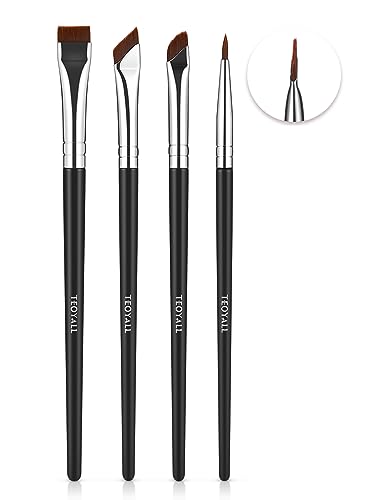 TEOYALL Eyeliner Pinsel Set, 4 PCS Ultra dünn abgeschrägt abgewinkelt Pinsel Präzision Fine Point Eyeliner Pinsel flach Augenbrauenpinsel