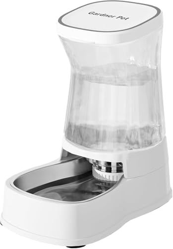 Gardner Pet Futterautomat Katze, 3.85L Wasserspender Hund mit Edelstahlschüssel, Ohne Strom, BPA Frei, Gravitation Wasserspender Katzen, für Mittlere/groß Haustiere (Weiß)
