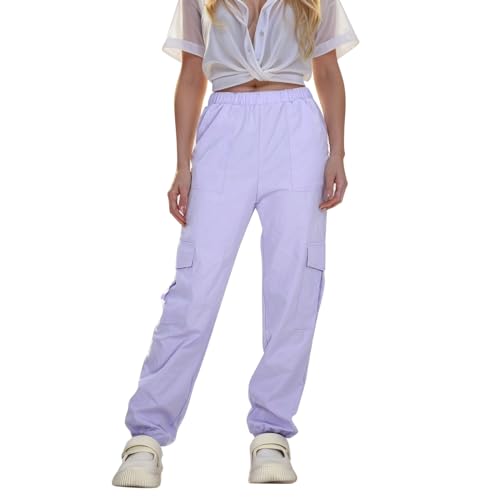 Cargohose Mit Gummizug Mädchen Mit Gummizug Cargohosen Einfarbig Cargo Hose Luftig Sommerhose Loose Freizeithose Bequeme Stoffhose Weich Hosen Leicht Casual Pants Purple 140