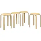 HOMCOM 4er-Set Hocker Stapelbar, Esszimmerhocker mit Rutschfester Matte, Multifunktional Sitzhocker für Esszimmer, Wohnzimmer, Natur