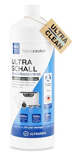 hauszauber® - Ultraschallreiniger Konzentrat [EXTRA ERGIEBIG] 1000 ml - Reinigt Brillen, Schmuck, Zahnersatz, Münzen, Kleinteile etc. - Für Ultraschallgeräte & Ultraschallbad