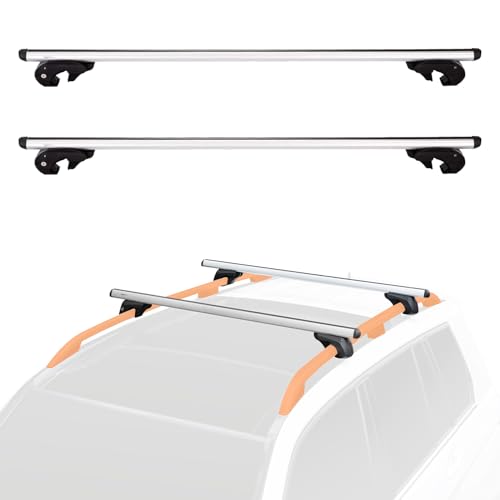 Amazon Basics Dachträger mit Querträger, 142 cm für Spannweiten von bis zu 126 cm zwischen erhöhten Seitenschienen mit Spalt, 2er-Pack, Schwarz/Silber