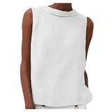 Baumwoll-Leinen-Oberteil für Damen, ärmellos, Basic-Sommer-Tank-Top, lässiger Rundhalsausschnitt, lockere Passform, bequemes T-Shirt Damen-Tanktop aus Leinen, einfarbig, großer fallender Kragen