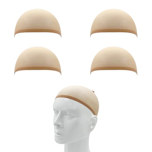 AHLPO Haarnetz Wig Cap - 4 Stück Atmungsaktive und Dehnbare Nylon Haarnetz für Perücken, Nacket Beige Perückenkappen, Elastische Perückennetz für Alltag Halloween Cosplay Party Bällen Gala-Dinners