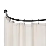 Qgtxf Duschvorhang Schiene L Form Verstellbar Erweiterbar Edelstahl Badewanne Vorhangstäbe Eckpole Kein Bohren Nicht Sag für Kleidungsgeschäft Privatraum(Size:B 75-95cm x 90-130cm,Color:schwarz)