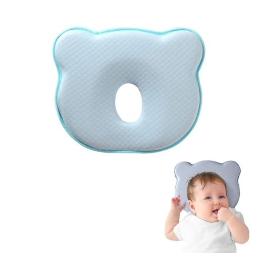 JOYOLA Babykissen, Babykissen Plagiozephalie Baby Kissen Gegen Plattkopf Baby Kissen Gegen Kopfverformung 100% Baumwolle Kinderkopfkissen Memory Schaum für 0-12 Monate Neugeborene Blau