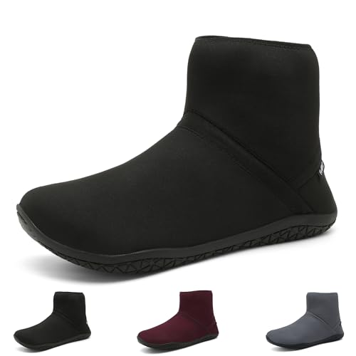 Wizshoe Barfußschuhe Frühling Flach Boots Damen Herren übergangsschuhe Gefüttert Barfuß Schuhe Boots Stiefeletten Booties Stiefel Frauen Barfusschuhe Winterstiefel Herbst Schwarz 38EU
