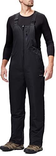 DAFENP Herren Skihose Latzhose Wasserdicht Schneehose Softshellhose Winter Warm Gefüttert Snowboardhose Overall mit Verstellbaren Hosenträgerhose HXK8012M-Black-2XL