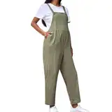 KINLYBO Umstands-Overall, verstellbare Taille, Overall, Hose, lässig, lockere Baumwoll-Latzhose, grün, XL