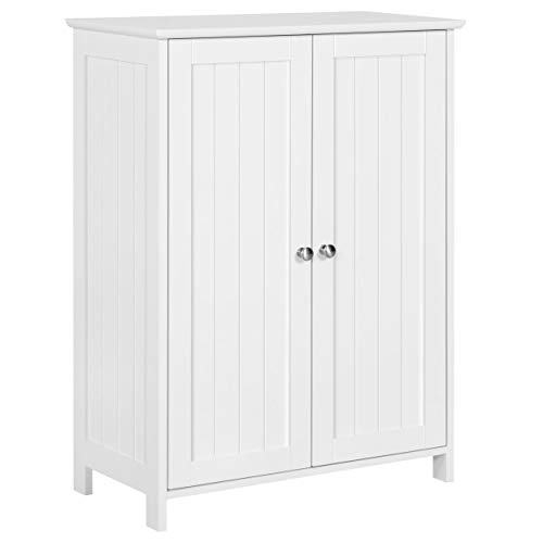 Yaheetech Badezimmerschrank freistehender Badschrank Aufbewahrungsschrank mit Doppeltür und verstellbare Regalebene Badzimmer/Wohnzimmer/Eingang Weiß 60 * 30 * 80.5cm