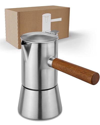 LAMBDA COFFEE® Espressokocher Induktion geeignet 200ml Edelstahl 3-4 Tassen I Outdoor Mokkakanne | Espresso Maker Kaffeebereiter