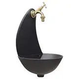 FONDERIA BONGIOVANNI |Wandbrunnen| Modell Mond| Farbe grau Gusseisen| mit Wasserhahn Modell 303L aus poliertem Messing| für Haus und Garten