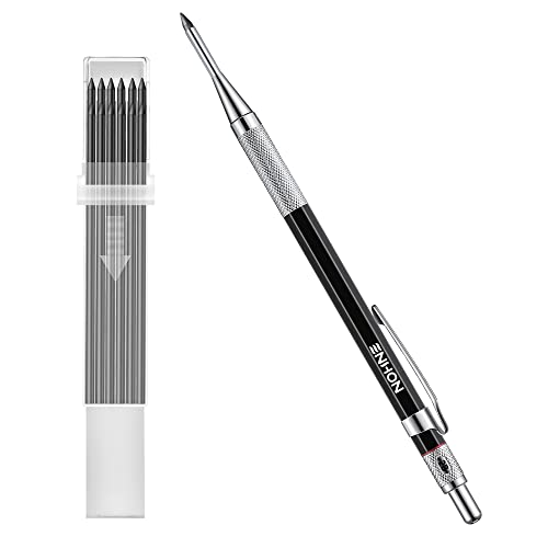 Enhon [NEW] 2mm Tieflochmarker Bleistift Baustelle mit 13 Bleistiftminen, Zimmermannsbleistift mit Anspitzer, Langnasiger Tiefes Loch Tischler Bleistift Markieren auf Holz, Metall - Schwarz