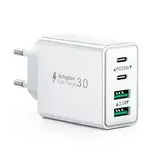 USB C Ladegerät, 40W 4 Ports Stecker USB Schnellladegerät, Mehrfach Ladegerät mit Power Adapter USB C Fast Charger USB Netzteil Ladegerät für iPhone 16 15 14 13 12 11 Pro Max, iPad, Samsung,Handys