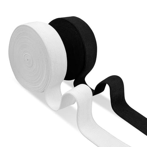 Dunkwckore Gummiband Breit Nähen Zwei Bände 25mm × 10m Schwarz Weiß, Gummibänder, Hosengummi, Elastic Band, Elastisches Band, Gummizug, Gummilitze, Einfassband zum Hosenbund, Bänder Gummiband Nähen