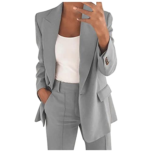 Hosenanzüge für Damen Elegant Blazer Anzug Set Einfarbig Streetwear Zweiteilig Business Modern Anzughose Revers Slim Fit Sportlich Büro Große Größen Outfit Anzugjacke Sommer Freizeitanzug Festlich