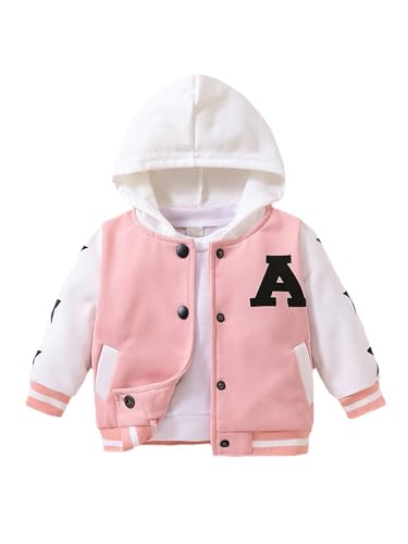 Fldy Kinder Baby Mädchen Baseball Jacke Mit Kapuzen Hoodie Sport Freizeitjacke Mit Druckknöpfe Gr. 68-98 Rosa 86-92