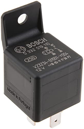 Bosch 0332019110 Mini-Relais 12V 30A, IP5K4, Betriebstemperatur von -40° bis 100°, Schließer-Relais, 4 Pins, mit Lasche