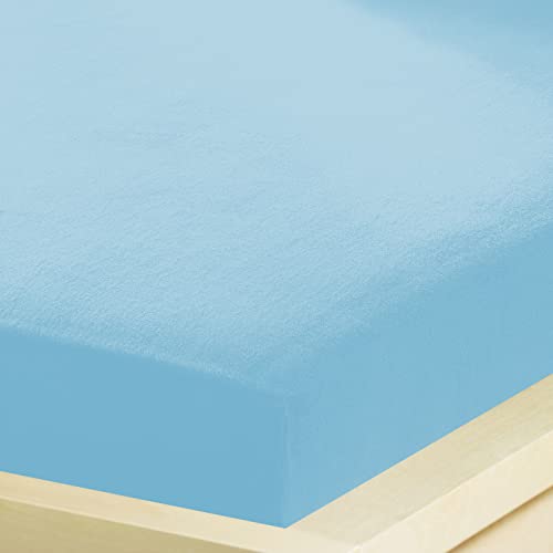 G BETTWARENSHOP – Inkontinenz Spannbettlaken mit Nässeschutz – wasserdicht aus weichem Feinbiber – 2in1 Spannbetttuch & Matratzenschutz 90x190-100x200 cm hellblau