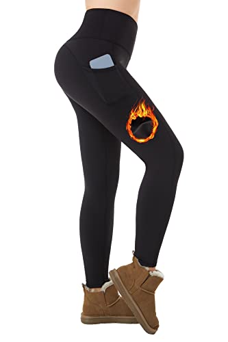 ineepor Thermo Leggings Damen Outdoor mit Fleece Gefütterte Leggings Damen Taschen Hohe Taille Winter wasserdichte Yoga Fitness Training Sport Leggings