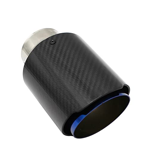 Auspuffblenden Auto Glänzend Carbon Faser Schalldämpfer Tip Auspuffanlage Rohrschalldüse Universal gerade Edelstahlblau Auspuffblende(Color:63mm-101mm)