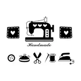 Wandaufkleber für Nähgeschäfte, Nähmaschine, Fensterposter, Eisenknopf, Schere, Vinyl-Wandaufkleber, Bekleidungsgeschäft-Dekoration, klein – 30x42cm