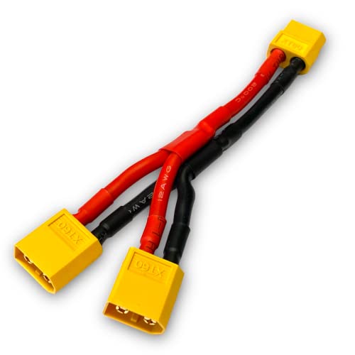 Original Premium XT60 Goldstecker Adapter Lipo Akku Parallel Y-Kabel Splitter Buchse auf 2 Stecker Male Female Adapterkabel 10cm 12AWG 60A Modellbau