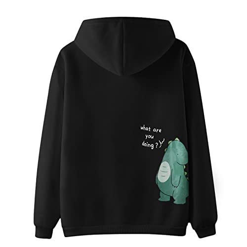 Nidddiv Damen und Herren Hoodies Valentinstag Kapuzen-Sweatshirt Dinosaurier bedruckter Kapuzenpullover Pullover für Liebhaber, lockere Sweatshirts für Paare, weiße Kapuzenpullover, Mantel,