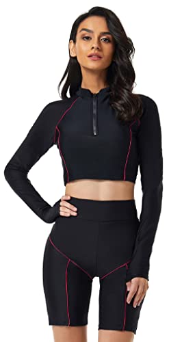 SEAUR Schwimmanzug Damen Langarm Rash Guard UPF 50+ UV Schutz Zweiteiliger Badeanzug Slim Fit Sonnenschutz Bademode Bikini Badeshorts Shirt - XL