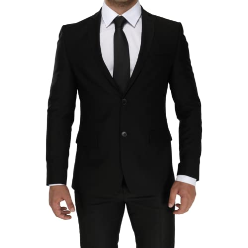 Kurt Suit Premium Herren Anzug Slim Fit 2-teilig aus Viskose sportlicher edler Abendanzug für Business Hochzeit Smoking Herrenanzug Sakko Set (SCHWARZ 48)