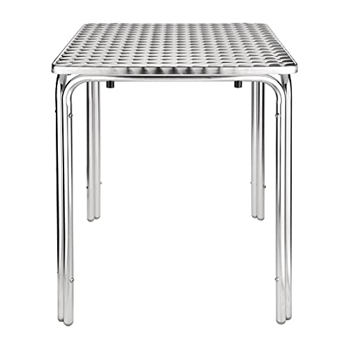 Bolero Quadratischer Innen - Außen Café Restaurant Bistro Terrassentisch 600mm, Aluminiumgestell, Edelstahlplatte, Abmessungen: 720(H) x 600(B) x 600(T)mm | CG837