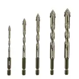 HEIBTENY 5-teiliges Exzenterbohrer-Set Mit 4 Schneiden, Steinbohrer-Set Für Beton, Glas Und Ziegel, 4–12 Mm, Für Glas, Fliesen, Blumentöpfe, Holz, Stanzen, Bohren